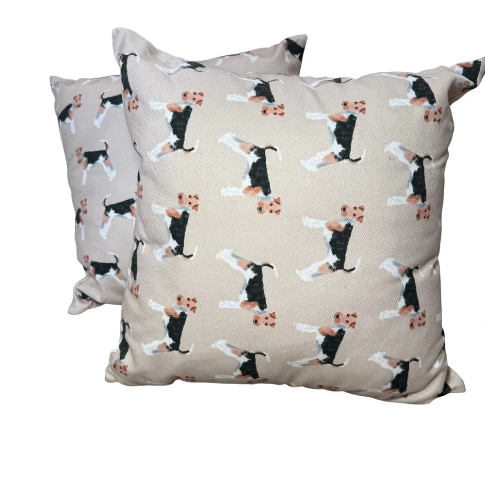 Set of 2 Society6 Dog Print‎ Throw Pillow Set Beige Decorative Accent Cushions